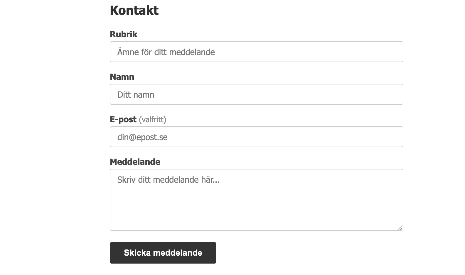 Skärmbild av kontaktformuläret på en hemsida samt inkomna meddelanden i systemet